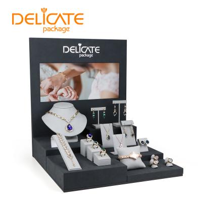 China Blue Jewelry Display Packaging Ring Counter Metal Stand Earrings Acrylic Holder Busts Muti-functional Customized Jewelry Display for sale