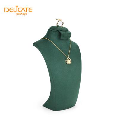 China PU Velvet Wood Leather New Custom Earrings Ring Bust Display Stand Microfiber Jewelry Display Stand Green Portrait Neck Jewelry Props Necklace Stand for sale