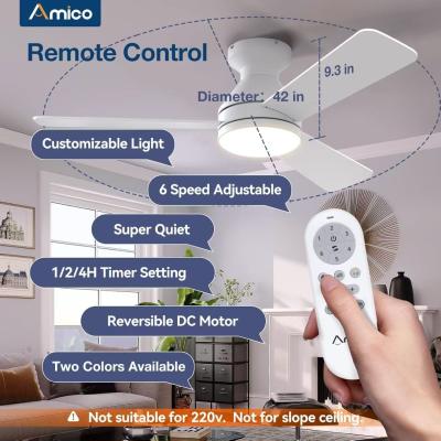 China Ceiling Fans with Lights, 42 inch Low Profile Ceiling Fan with Light and Remote Control, Flush Mount, Reversible, 3CCT, Dimmable, Noiseless, White Ceiling Fan for Bedroom, Indoor/Outdoor Use for sale