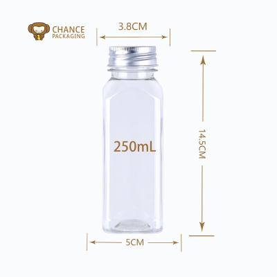 China Beverage 250ml Square Juice Bottle PET Beverage Juice Bottles for sale