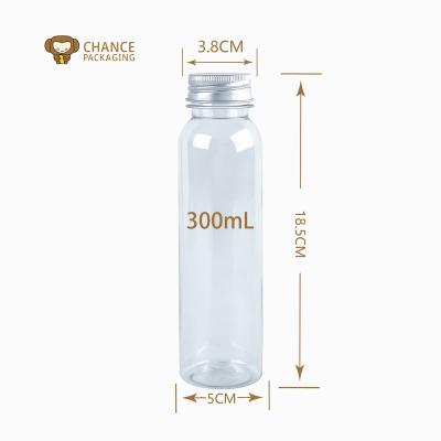 China High Quality 300ml Beverage Tall Beverage Storage Container Transparent Plastic Bottles For Juice With Aluminum Lid for sale