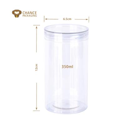 China Food In Stock 65mm Neck 280ml 350ml 460ml Wide Mouth Cookie Jar For Cookie Storage With Black Lid for sale