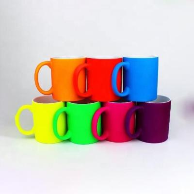 China Sustainable 11oz Sublimation Fluorescent Thermal Mugs Coated Ceramic Fluorescent Mugs for sale
