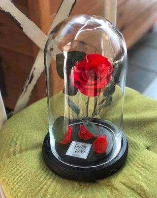 China Handmade Customized Glass Dome Rose Box Flower Dome Display Glass Gift Box With LED Light for sale