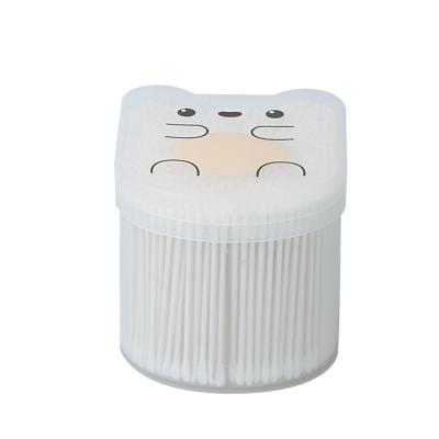 China Custom Cute Baby Sofe Cotton Swab Bear Box Packing Round Shape Ear Pick Baby Use Cotton Buds 300pcs for sale