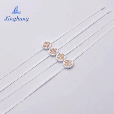 China Custom Logo Hot Stamping Strip Plastic End Viable Rope String Seal Hanging Tag for Clothes Ribbon to Hang Rope for sale