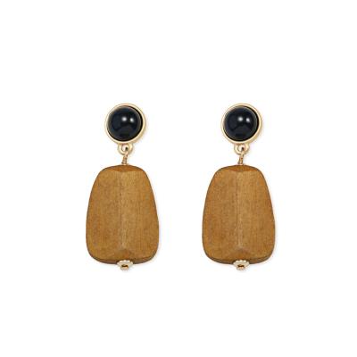China TRENDY New Design Funky Bright Silver S925 Gold Wooden Drops Earrings For Women for sale