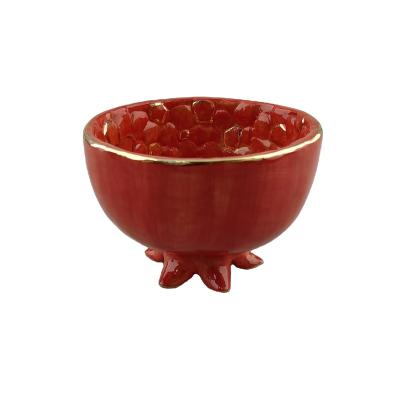China Sustainable HS Series Pomegranate Luxury Gold Ceramic Colored Pomegranate Shaped Bowl for sale