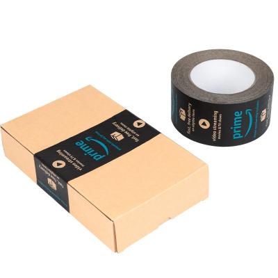 China Custom Logo Brown Packaging Water Activated Gummed Thread Reinforced Wet Kraft Paper Adhesive Tape Roll for Packing Black for sale