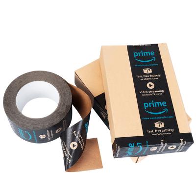 China Custom Printed Logo Reinforced Brown Black Water Activated Self Adhesive Fragile Packing Gummed Kraft Paper Tape for sale