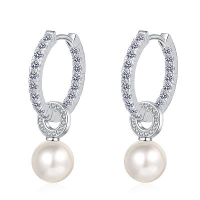 China Nickel-Free Lead-Free High Quality 925 Silver Freshwater Pearl Moissanite Diamond Ears Huggie Hoop Earrings for sale