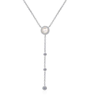 China Nickel-Free Lead-Free Minimalist 925 Sterling Silver Moissanite Diamond Freshwater Pearl Long Chain Necklaces for sale