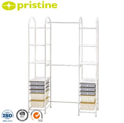 China Shopee Amazone Adjustable Shelf Taiwan Household Storage Manufacturer Wholesale Adjustable Garment Rack Multi Functional Coat Rack Rack With Drawer for sale
