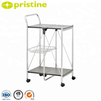 China Modern MIT Taiwan Household Furniture Home Kitchen Furniture Round Tube Folding Cart Kitchen Trolley for sale
