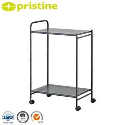 China Wholesale Quality Amazon eBay Taiwan Home Storage Furniture Manufacturer Household Modern Folding Kitchen Dining Serving 2 Tier Cart for sale
