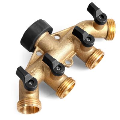 China Split A Faucet To 4 Way Two Brass Garden Hose Faucet Connector For Splitter for sale