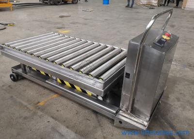 China Elektrische Mobiele de Liftlijst van de Roestvrij staalpallet met Rollen op Voedselgebied 1220x610mm Te koop