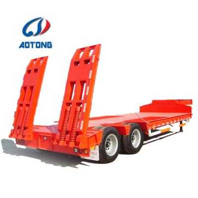 China 60T Max Payload Steel 2 Axles Lowboy Flatbed Semi Trailer for Long Distance Transport for sale
