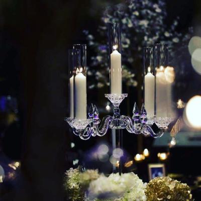 China 5 Arms Piece Crystal Glass Candelabra Tube Centerpieces Event Decoration 110CM for sale