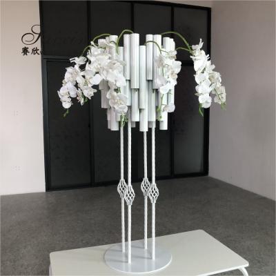 Chine Or argenté Centre de la cérémonie de mariage Fleur stand à vendre Tube métallique blanc à vendre