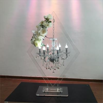 China ZT-407C Wedding event centerpieces rhombic clear acrylic stand with crystal lighting chandeliers for sale