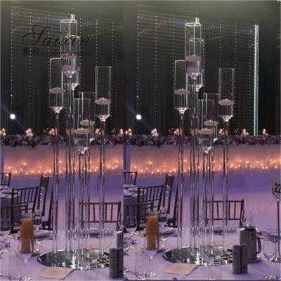 China Chic wedding centerpiece tall 5 arms long stem floating candle pillar holder for sale