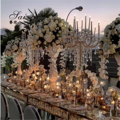 China 15 Arm Luxury Metal And Crystal Candelabra Chandelier For Wedding Table Centerpieces 130cm for sale