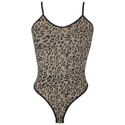China Custom QUICK DRY Fashion Leopard Body Suit Logo Ladies One Piece Thong Jumpsuits For Women for sale