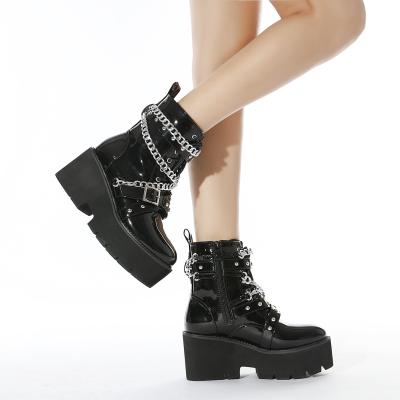 China 2021 new arrival waterproof women boots shoes deep 8 cm heeled boots factory black bottom strap platform custom ankle boots for women for sale