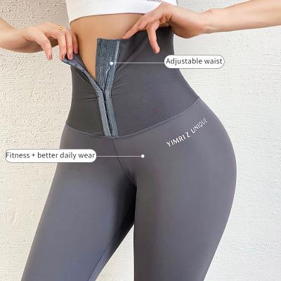China Antibacterial Breathable Hook Waist Trainer Leggings High Waist Yoga Pants Gym Gaiters Corset Yoga Pants for sale