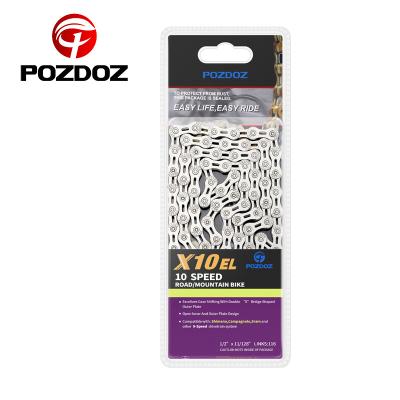 China Silver Ultralight MTB/road 10 Speed Cavity 116L Mountain MTB Road Bike Chains Half Chain Bike POZDOZ Bicycle Chain for sale