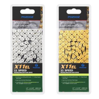 China Ultralight Silver MTB/road 10 Speed Half Cavity 116L Half Gold Mountain MTB Road Bike Chains POZDOZ Bike Chain for sale