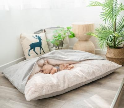 China Luxury Travel Dog Bed With Blacket Soft Velvet Fabric Pet BedC With Removable Cover for sale
