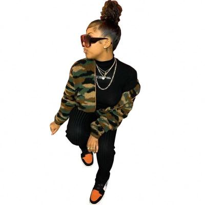 China Anti-wrinkle Trendy Women Clothing Camo Coat 2023 Fall &Winter Wear in Fleece Zipper Womens Short Coat for Ladies for sale