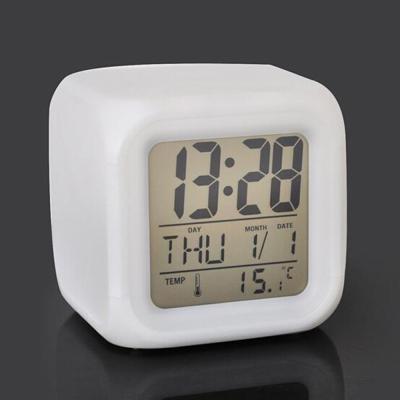 China Glowing Cube 7 Colors LED Calendars Digital LCD Night Change Date Thermometer Calendar Display Cube LCD Clock Child Alarm Clock for sale