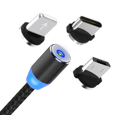 China New design simple nylon braided magnetic data cable, three-in-one data cable, apple TYPEC android phone charging cable for sale