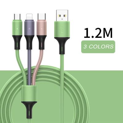 China Single liquid silicone one-in-three data cable fits Apple TYPE-C Android Huawei triple-in-one fast charging cable for sale