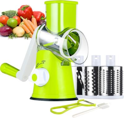China Sustainable OSTECH kitchen gadgets factory Cheese Grater Shredder, Slicer with Handle and 3 Drum Blades, Kitchen Manual Vegetable Slicer for sale