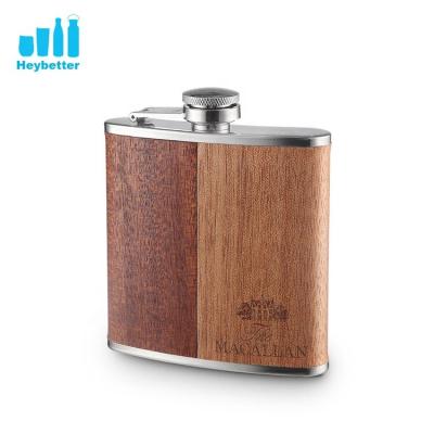 China High Quality Minimalist Hip Flask Wooden 6oz Stainless Steel Flask for sale