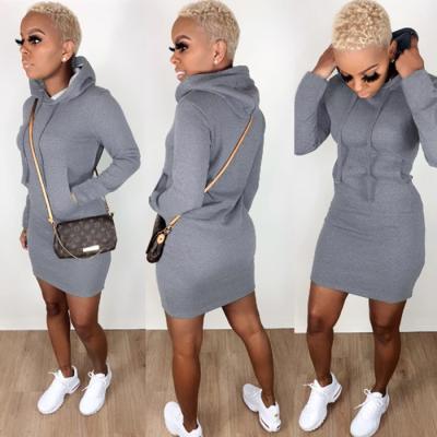 China European and American women's clothing Amazon autumn and winter fashion pocket anti-static casual hooded dress for sale