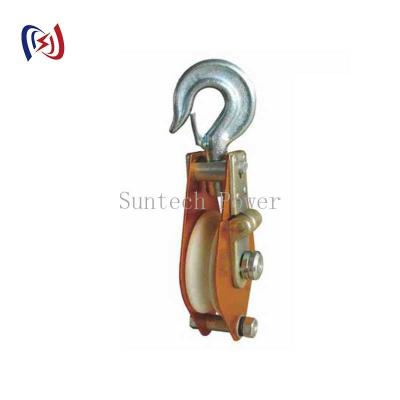 China Open Type Hoisting Tackle With Light Weight And MC Nylon Wheel For Tower And Line Construction for sale