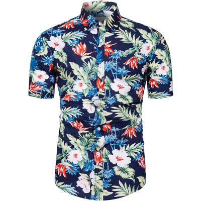 China Shinesia Men's Anti-Pilling Shirt Breathable Oversized Short Sleeve Cotton Flower Printed Hawaiian Beach Casual Custom Shirt for sale