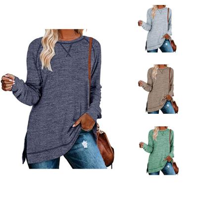 China Anti-wrinkle Shinesia Women's T-Shirts Plus Size Long Sleeve Round Neck 2 Side Split Loose Breathable Fashion Causal Custom T-shirt for sale