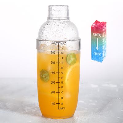 China Plastic Cocktail Shaker 700ml Beverage Shaker Scale Snow Gram Pot Milk Tea Shop Bartender Supplies Clear Tools PC Plastic Cocktail Shaker for sale