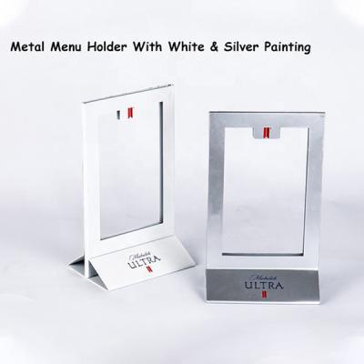 China Suporte de aço inoxidável Desktop do sinal do menu da tabela do metal do suporte de exposição da barra para o restaurante e as lojas à venda