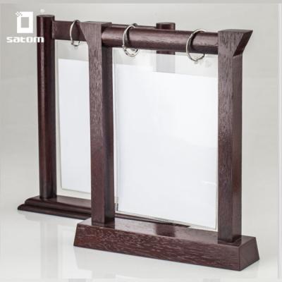 China 17 Years Original Factory With PVC Pocket Bag Flip Wooden Restaurant Card Menu Holder Wholesale à venda