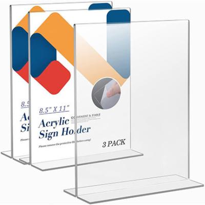 China A4 /A5 / A6 T Shape Horizontal Wedding Sign Holder Plexiglass Mini Menu Display Stand à venda
