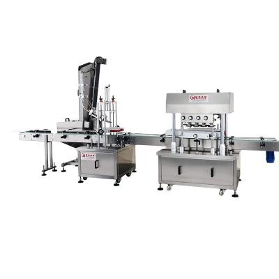 China High Speed Automatic Beverage 8 Pair Roll Straight Linear Rotation Capping Machine With Elevating Lid Feeder /Lift Out for sale