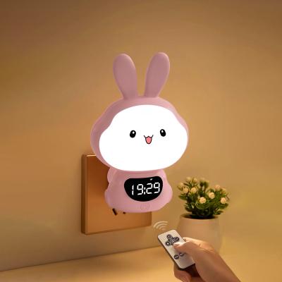 China Cute Bunny Plug In Night Light With Clock Rotatable Sleep Trainer Remote Control for sale
