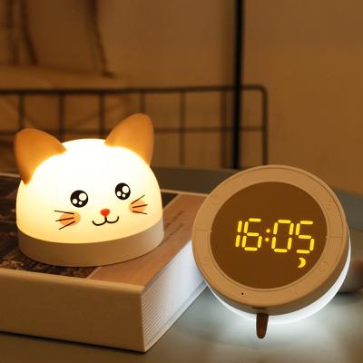 China Customized Cat Alarm Clock Silicone Night Light Lamp Rechargeable Touch Controls Multicolor Naughty for sale